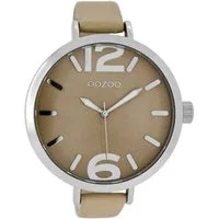 OOZOO Quarzuhr XXL Damenuhr C7510 Sandfarben Lederband 48 mm C7510