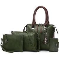 AURIVION Handtasche Damen Handtaschen Set Schwarz, Grün, Rot, Orange Shopper Tasche (Set, 4-tlg., Damen Shopper Tasche Set Geschenk, stilvoll & vielseitig), Elegante Schultertasche Umhängetasche mit Geldbörse Set