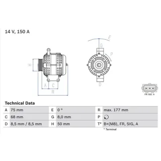 Bosch Lichtmaschine 150A Ford Focus Volvo C30 S40 V50 0986082590