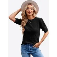Imily Bela Kurzarmpullover Damen Niedliches Pullover-Shirt (Packung, 1-tlg., 1per-Pack) Rippstrick