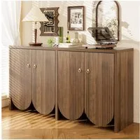 Merax Sideboard in Walnussoptik (Aufbewahrungsschrank Anrichte Buffetschrank, 1 St., Vielseitig & stilvoll für Wohnzimmer, Esszimmer oder Flur), Kommode mit 4 Türen, verstellbaren Einlegeböden & Aluminiumgriffen