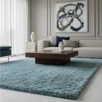 KADIMA DESIGN Teppich SALZACH Shaggy Langflor Wohnzimmer Schlafzimmer Waschbar Esszimmer, Läufer, Höhe: 52 mm, Blau, 60x110 cm, Wohnzimmerteppich Strapazierfähig Waschbar