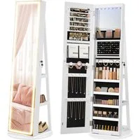 SONGMICS Schmuckschrank mit LED-Beleuchtung und Spiegel, Spiegelschrank, Geschenkidee abschließbar, einstellbare Helligkeit, platzsparend, 55 x 55 x 159 cm