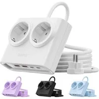 ORICO Steckdose 25W/15W GaN Mehrfachsteckdose 6-in-1 Steckdosenleiste,2AC+2USB +2CPD, flacher 1,3 cm Stecke, 1-St., 1,6 m Kabel, 2500 W., für Haushalt & Büro