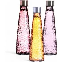 WestCraft Wasserkaraffe Vintage Glas-Wasserflasche 750ml – Diamant oder Linear – Pastellfarben, (3-tlg), Einzeln oder im Set – luftdicht, wiederverwendbar, stylisch & stilvoll