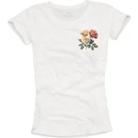 MAKAYA Print-Shirt Damen mit Rosenmuster Blumen Top Rosen Motiv Logo Druck (Schwarz, Weiß, S, M, L, XL) aus Baumwolle