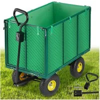 tectake Bollerwagen Handwagen groß max. 544kg mit klappbaren Seitenwänden, Luftreifen (1 Transportwagen, 1-tlg., 210L Volumen in Grün), leichtgängige Lenkachse mit gepolstertem Griff, herausnehmbare Plane