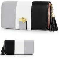 OKWISH Geldbörse Damen Geldbeutel Portmonee Kunstleder Portemonnaie (Brieftasche aus Kunstleder mit 12 Kartenfächern Münzfach, mit RFID NFC Schutz, Reißverschluss), 19,5 x 10,5 x 2,5cm, mit Troddel Anhänger