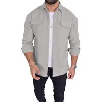 Megaman Jeans Langarmhemd Dickes Unifarben Hemdjacke Premium Freizeithemd