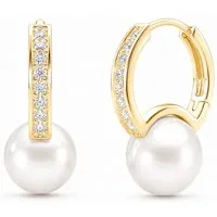 ROUGEMONT Perlenohrringe Elegante Damen Perlen Creolen mit funkelndem Zirkonia Besatz, Hypoallergen für empfindliche Haut