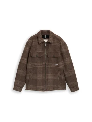 Tom Tailor - Overshirt mit Wollanteil taupe check - Gr. - S