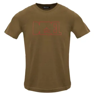 Diesel - T-shirt Mit Logo In Braun Mit Kaffeelikör-print