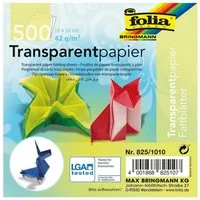Folia Bastelkartonpapier Transparentpapier Faltblätter 42g/m², 10 x 10 cm, 10 Farben, mehrfarbig (500 Blatt)