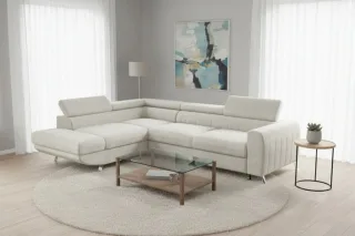 Ecksofa mit Schlaffunktion MARIOS Sofa Stoff Dunbar Creme Ottomane Links
