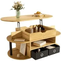 MODFU Couchtisch Eleganter Couchtisch mit Hebefunktion und Stauraum (Satztisch, Wohnzimmertisch Beistelltisch, 1-St., verstellbarer Tischhöhe), edles Design mit Holzmaserung und schwarzen Akzenten