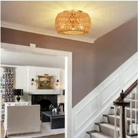 Lapalife LED Deckenleuchte Boho Rattan Deckenlampe 3-flammig, Handgewebter Lampenschirm, E27, Hängelampe, für Wohnzimmer Schlafzimmer Küche