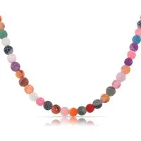 Made by Nami Perlenkette Bunte Perlenkette Damen aus echten Steinen mit Schlangenmaserung, Boho Schmuck 40 + 5 cm Länge