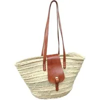 Marrakesch Orient & Mediterran Interior Korbtasche Ibiza Korbtasche Solana modern aus Palmblatt und Leder in Natur 50 cm (1-tlg), Handarbeit