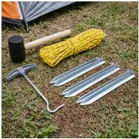 Koopman Zelthering Abspannset Zelthering Abspannseil Gummihammer 9tlg, (Set, 9-St., Packung), Campingset, Hering, 20m Seil, Spann / Zughaken