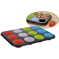 Haushalt International Muffinform Muffin-Backform mit Silikonförmchen für 12 Muffins, (1-tlg)