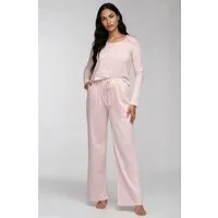 Mademoiselle Sommeil Pyjama Damen Schlafanzug aus Rosé Pointelle-Strick 100% Baumwolle, Langarm, weich & atmungsaktiv, gefertigt in Polen