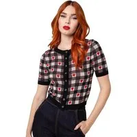 Hell Bunny Strickjacke Leonie Cardigan Vintage Retro Herzen Rockabilly 50er
