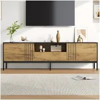 KLAM HOME Lowboard Eichenoptik TV Lowboard 170x35x50cm für Fernseher bis 70 Zoll (TV-Schrank mit 2 Schränken + 1 Schublade & offenen Fächern), Moderner Wohnzimmer TV-Ständer aus Spanplatte bis 45kg belastbar