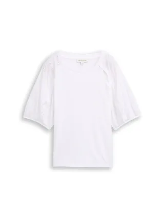 Tom Tailor - T-Shirt mit Lochstickereien white - Gr. - L