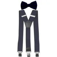 Fabio Farini Hosenträger mit passender Fliege als Set 4cm Y-Form für Herren Pack Dunkelblau 4cm Hosenträger - Dunkelblau Unifarben Fliege