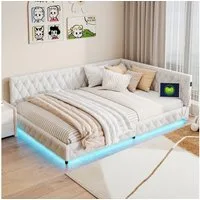 PXloue Polsterbett Daybett Tagesbett, Schlafsofa,Mit LED-Beleuchtung und USB-Ladeanschluss,140x200 cm