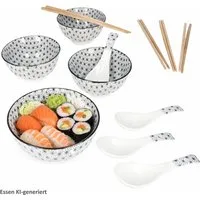 MamboCat Suppenschüssel MamboCat Sushi Set für 4 Personen Schalen Löffel Stäbchen Ramen Suppe, Keramik