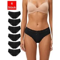 Elegant Love Slip Damen Hüftslips mit Spitze, schwarze Unterhosen mit Baumwollzwickel (Packung, 6-St., 6er-Pack) Spitzenslips im Mehrpack, weiche Low-Rise Panties mit elastischem Bund