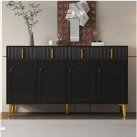 Merax Sideboard mit 4 Türen und 4 Schubladen (mit verstellbaren Einlegeböden und goldenen Beinen, H82/B140/ T37.8 cm), Kommode Anrichte Mehrzweckschrank für Wohnzimmer und Schlafzimmer