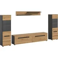 Home affaire Wohnwand REHAT, TOPSELLER!, 4-teilig, wahlweise stehend und hängend montierbar, (3-St., Set bestehend aus: 2x Vitrine, Lowboard und Wandboard), Kombination, Anbauwand, Set, Wohn-Set, Wohnzimmer-Set, Schrankwand