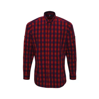 Premier Mens Mulligan Kariertes Langarmhemd aus Baumwolle (Rot/Navy)