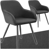 tectake Esszimmerstuhl Küchenstuhl gepolstert, in Cordoptik, 58 x 62 x 82 cm (Wohnzimmerstuhl Marilyn in anthrazit/schwarz, 2 St), durchgehende Lehne, Stahlbeine, bodenschonend, Belastbarkeit 120 kg