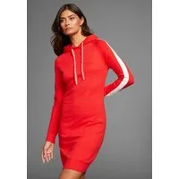 Laura Scott Strickkleid mit Kontrastfarbakzenten und Kapuze