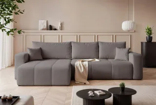 Ecksofa Schlafsofa Sofa LEROS XL in Stoff Manila Grau Ottomane Links