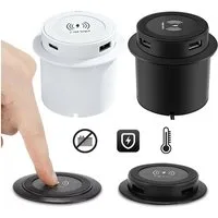 PRIISF Versenkbare Einbausteckdose Mehrfachsteckdose 3in1 Kabellose Ladegerät Einbau-Tischsteckdose 2-fach (USB-Anschluss, USB-Anschlüsse, Überstrom, Überhitzung, Kurzschluss, Überspannung, Kabellänge 1,4 m), USB Büro Unterbau Induktive Ladestation E