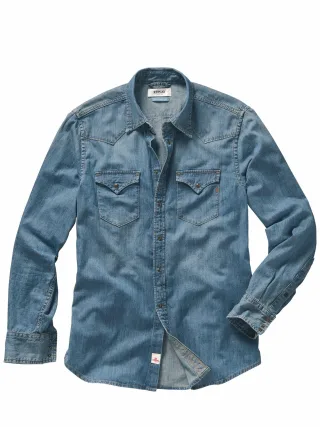 Replay Herren Western-Jeanshemd Blau 100 % Baumwolle