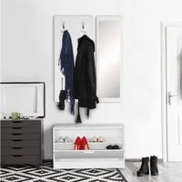 FINEBUY Garderoben-Set SuVa7081_1 Garderobe Flurgarderobe Paneel Wandgarderobe Spiegel, (Wandgarderobe mit Spiegel & Schuhschrank Weiß), Flur Kompaktgarderobe, Komplettgarderobe