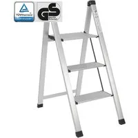 TRUTZHOLM Trittleiter Alu 3-stufig silber klappbar 150 kg Anti-Rutsch Trittflächen TÜV/GS