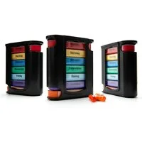 BigDean Pillendose 3 Stück Tablettenbox Schwarz 7 Tage Morgens, Mittags, Abends & Nachts (Set, 3 St., Tablettendosenturm), Tablettendosenturm, 7 tage Sortierdosen, BPA-Frei, Lebensmittelecht.