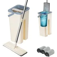 Youyijia Wischmopp Set mit Eimer – Flacher Bodenwischer mit Auswringfunktion Moppaufsatz