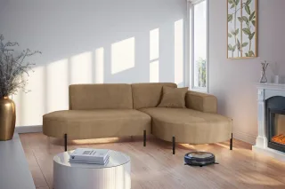Ecksofa Designersofa VALENCIA XS in Stoff Noel Braun Ottomane Rechts