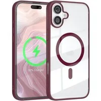 EAZY CASE Handyhülle Transparente Hülle mit MagSafe für iPhone 16 Plus 6,7 Zoll, Back Cover Slimcover mit Displayschutz, Magsafefunktion, Bumper, Beere