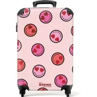 NoBoringSuitcases.com© Kinderkoffer Rosa Smiley-Gesichter auf rosa Hintergrund 55x35x20cm, Kinder Koffer Klein, Trolley Handgepäck, Reisekoffer
