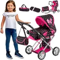 kinderplay Puppenwagen Puppenwagen 3-in-1 – höhenverstellbar & klappbar – Spielspaß ab 3 Jahr, (Set)