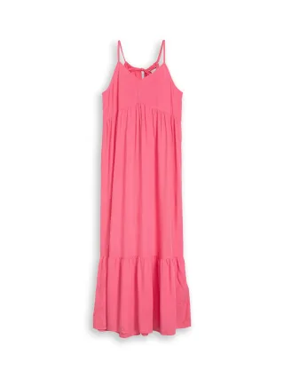 Denim Tom Tailor - Maxi-Kleid mit Volants soft bright pink - Gr. - L