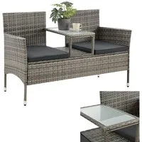 Juskys Balkonset Monaco, Balkonmöbel in Rattan-Optik, Polyrattan 2-Sitzer mit Tisch & Kissen